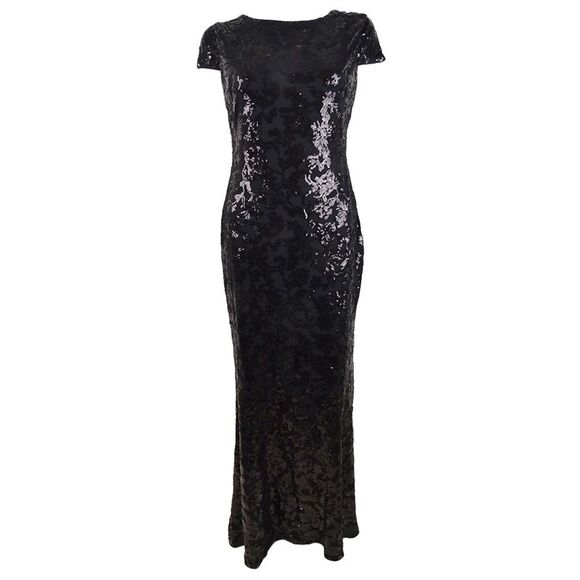 Calvin Klein Women's Cowl-Back Cap Sleeves Sequined Gown - Black - Picture 1 of 2